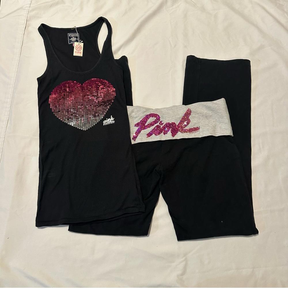 Y2K Victoria’s Secret PINK Bling Foldover Flare Leggings and Tank Top
